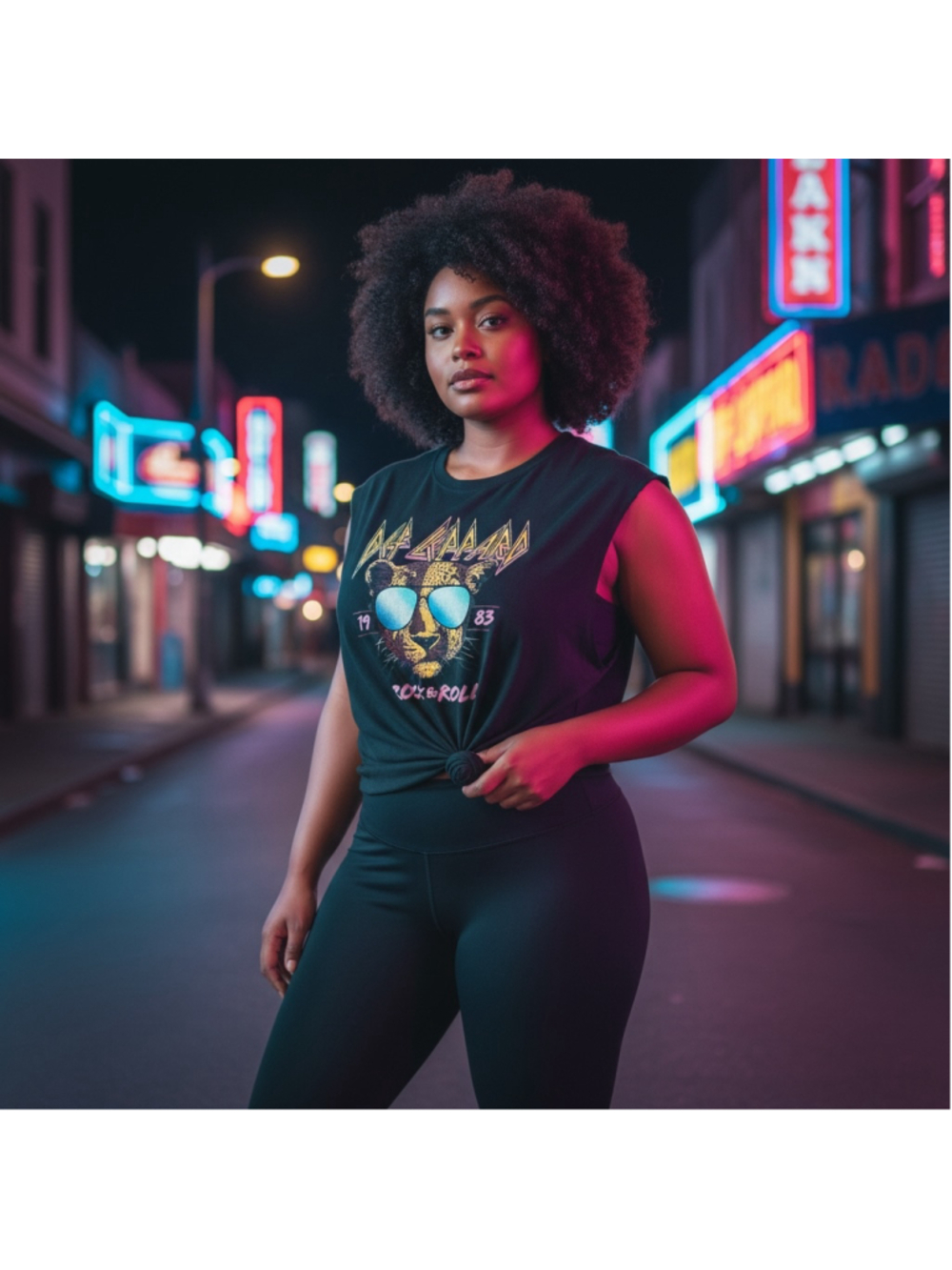 Women's XL Def Leppard Black Oversize Tank Top 1983 Rock & Roll Band Tee